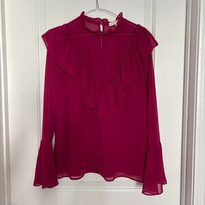 WAYF Magenta Sheer Ruffled Long Sleeve Blouse Women’s Medium
